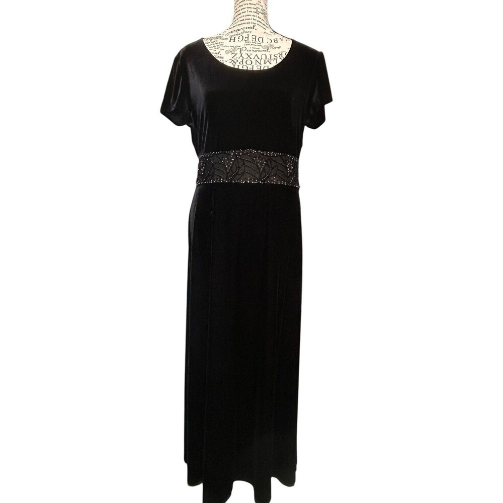VTG J.R. Nites by Caliendo Brown Velvet Dress Maxi Beaded Sheer Waist sz 10